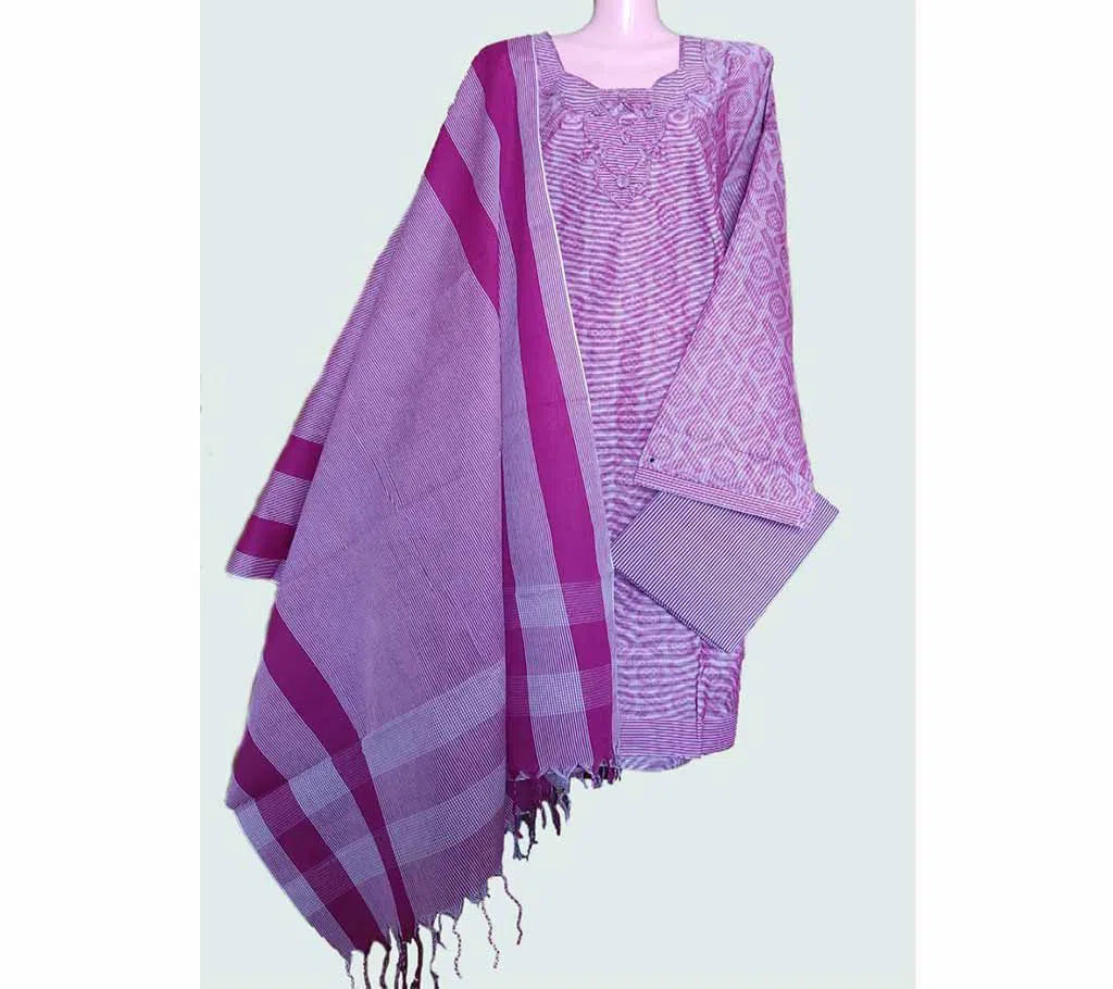 Unstitched Hand Loom Cotton Purple Jamdani Three Piece for Woman Purple 