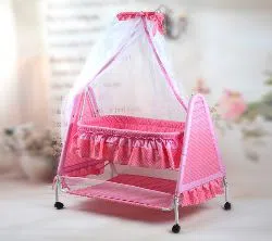 Baby Cradle Bed With Mosquito Net, Portable Swing Cradle with 4 lockable Wheels, Newborn Baby Rocking Bed, Infant Bassinet