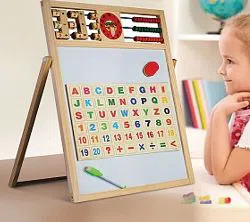 Educational Multipurpose Double-Sided Magnetic & Wooden Writing Board Small(44 x 32cm, White and Black)