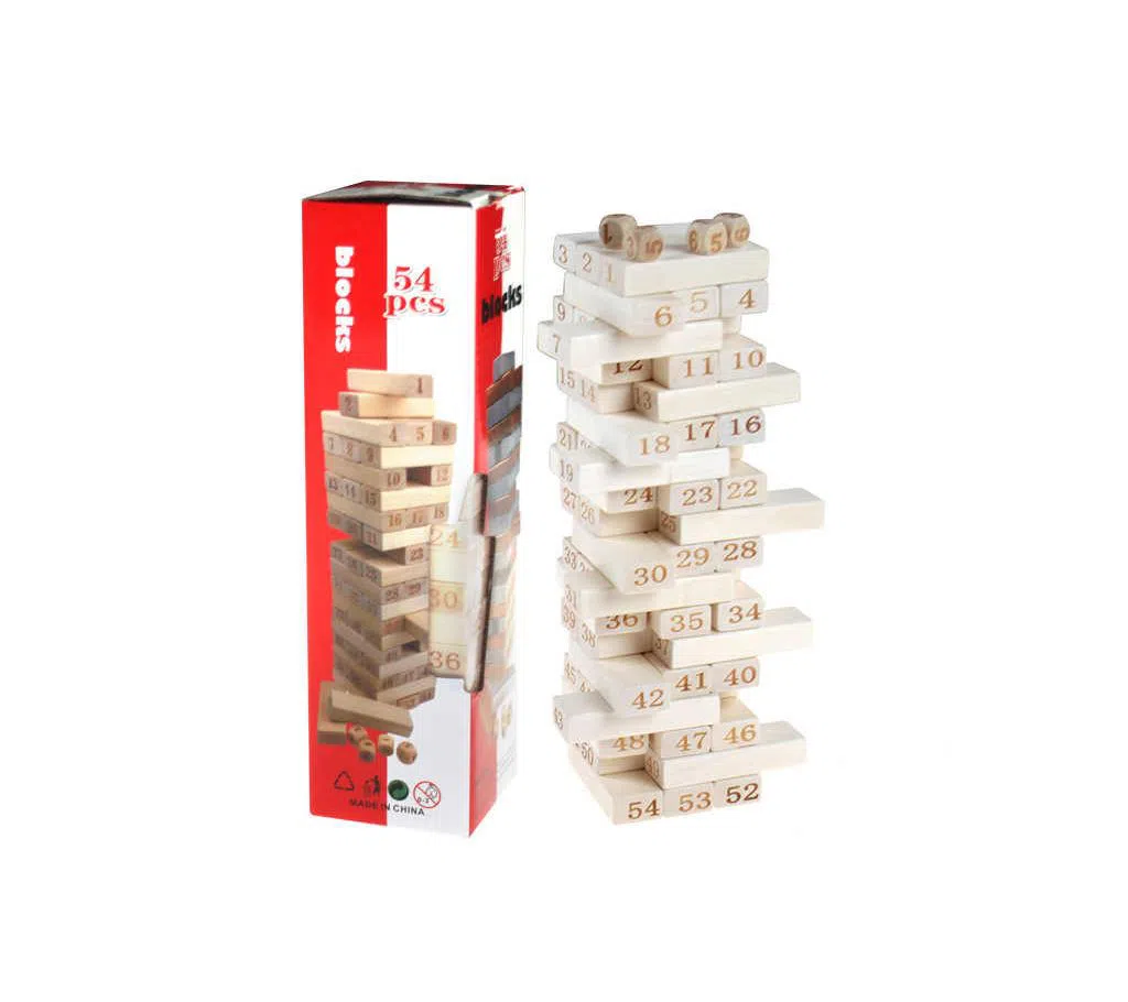 54pcs Wooden Blocks Toppling Tower - Number Stacking and Tumbling Timbers Tower Jenga Game