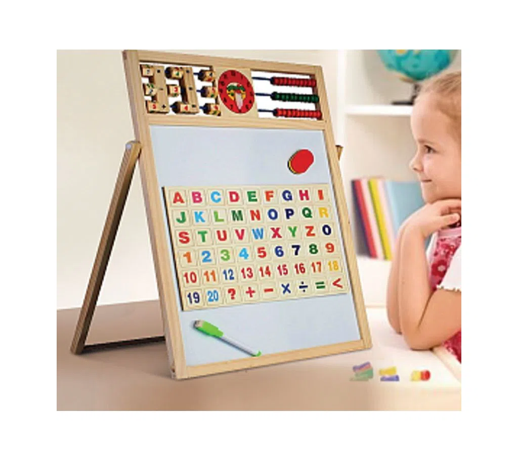 Educational Multipurpose Double-Sided Magnetic & Wooden Writing Board Big Size (63 x 42cm, White and Black)