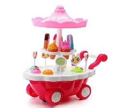 Lighting Ice cream Truck Play Food Set, Trolley Toys with Rotating Light and Melody for Girls Boys and Toddlers Kids