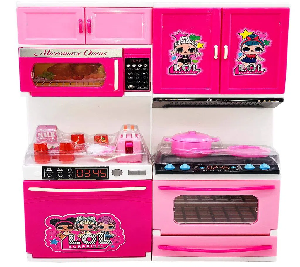 Barbie Playing Kitchen Toy Set for Girls with 2 Compartment of Open-able Doors with Light and Sound Girls Toys