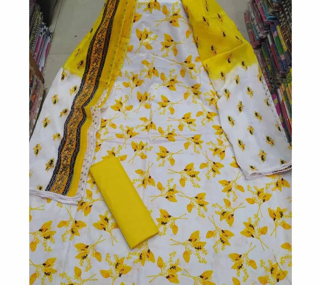 unstitched screen Printed 3 pieces  yellow