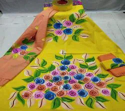 Unstitched Latest hand Printed 3 piece for Women. yellow 