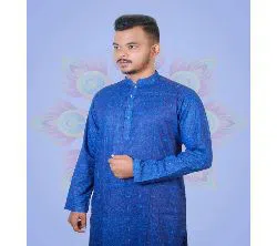 Semi Long Cotton Panjabi For Men blue