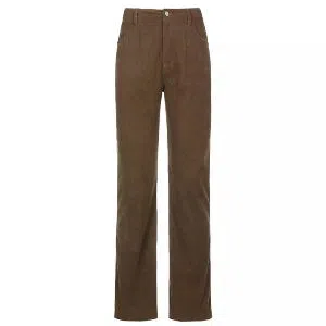Womens Straight Leg Pants, Vintage Mid Waist Solid Color Loose Corduroy Pants with Pockets