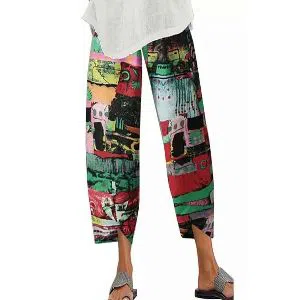 Womens Wide-Leg Pants, Cropped Trousers, Dye Printed Casual Loose Slimming Summer Soft Girl Bottoms