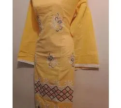 Unstitched Embroidery Cotton Three Piece - Yellow 