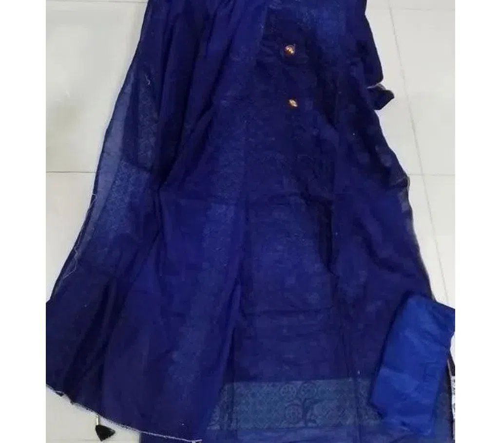 Unstitched Cotton Salwar kameez for Women-Blue 
