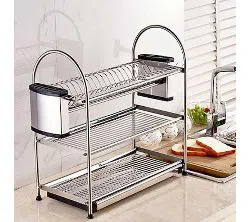 3 Layer Kitchen Dish Rack - Stainless Steel Magnet Free