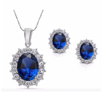 Silver Blue Crystal pendant set with earring 