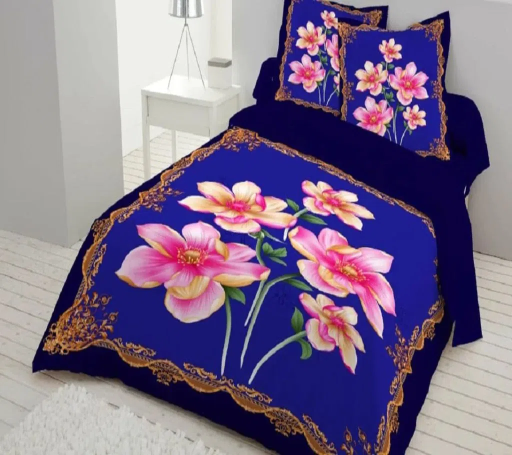 cotton Bed Sheet With 2 Pillow cover Blue 