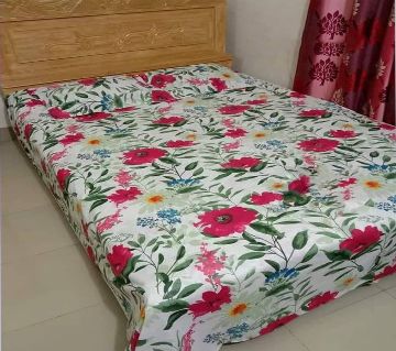 Double Size Cotton Bed Sheet With 2 Piece Matching Cover
