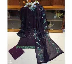 chiffon georgette With Embroidery Unstitched 3 piece-Purple 