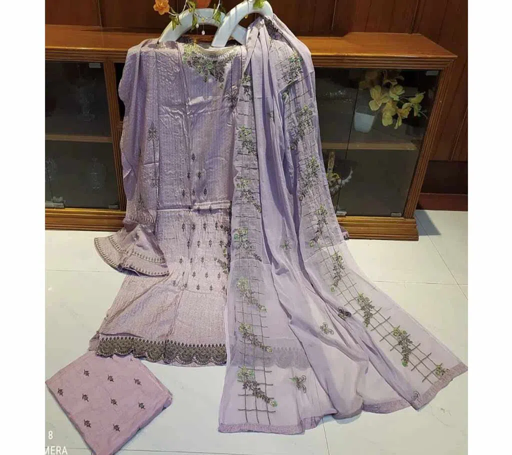 chiffon georgette With Embroidery Unstitched 3 piece-Light Purple 