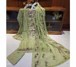 chiffon georgette With Embroidery Unstitched 3 piece-Light Green 