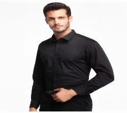 Black Color Long Sleeve Black Button Casual Shirt For Men