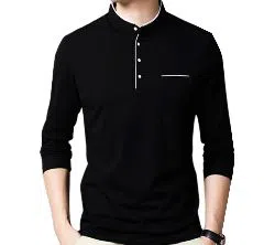Long Sleeve Winter Polo Shirt for Men - Black