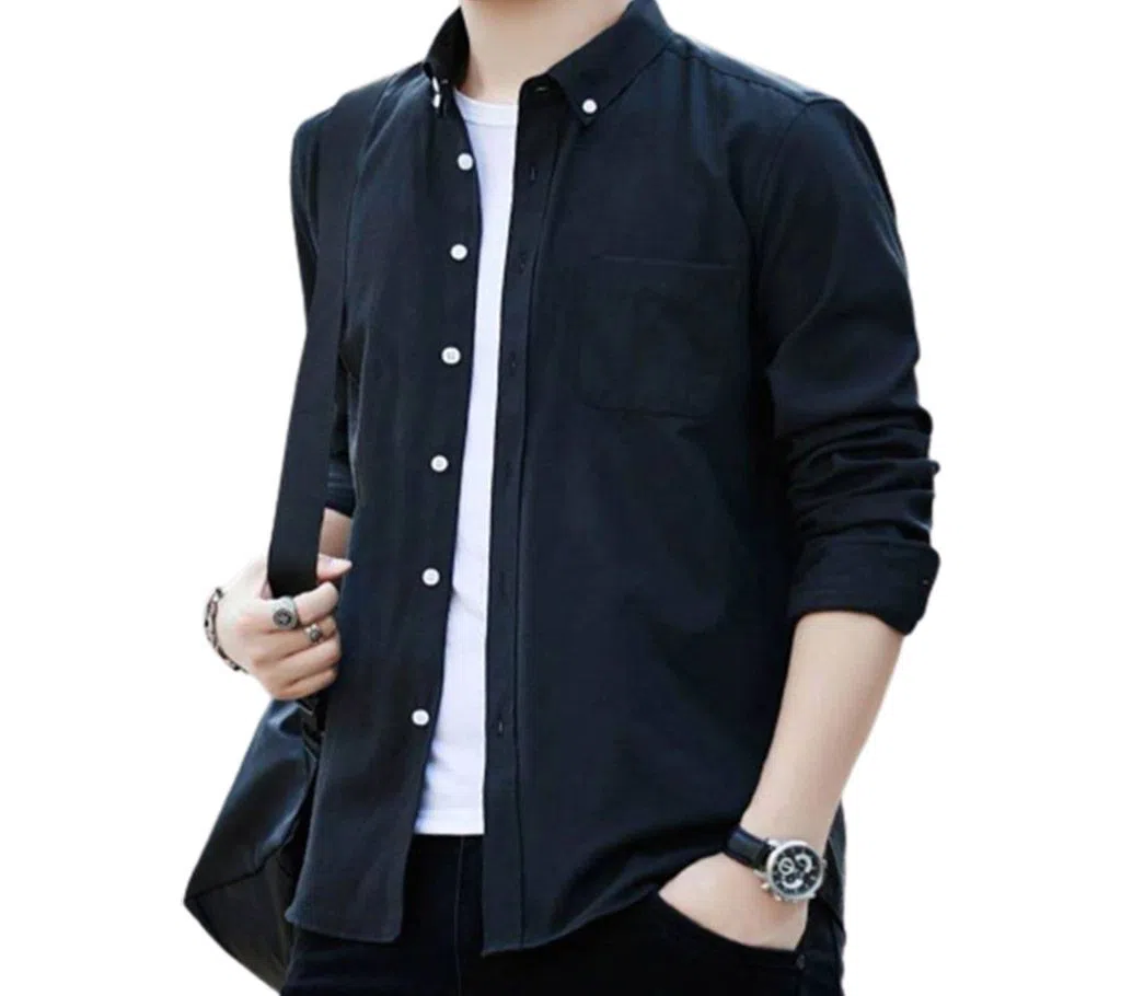 White Button Long Sleeve Casual Shirt for Men