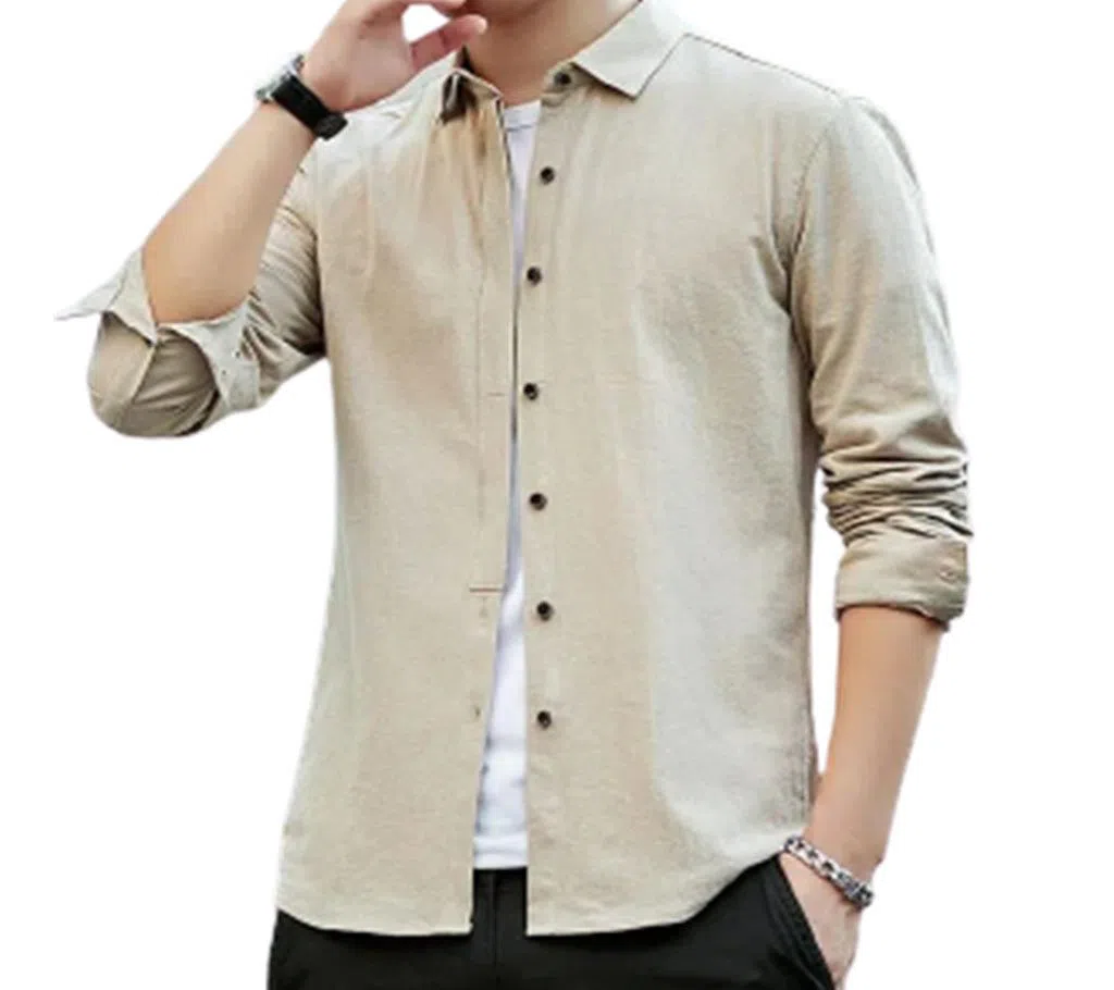 Long Sleeve Casual Shirt for Men / Biscuit Color Double Placket Shirt