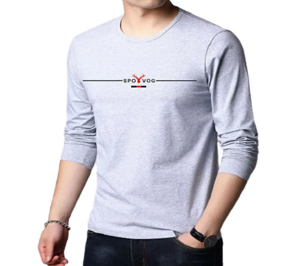 Ash Color Stylish Long Sleeve T-Shirt for Men