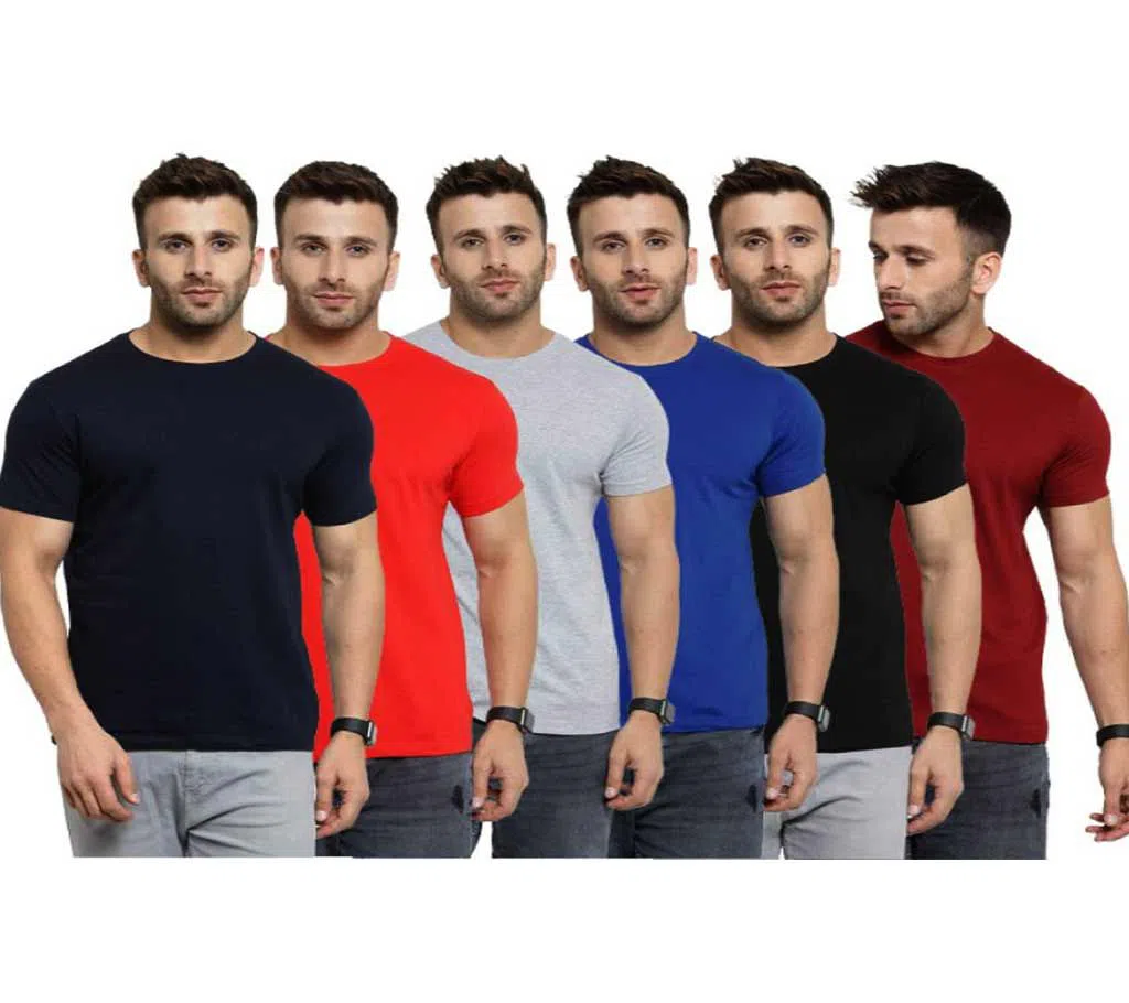 Mens Round Neck Solid Regular Fit T-Shirt (Combo Pack of 6)