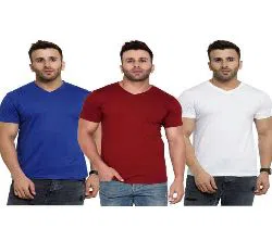 Mens V-neck Solid Regular Fit T-Shirt (Combo Pack of 3)