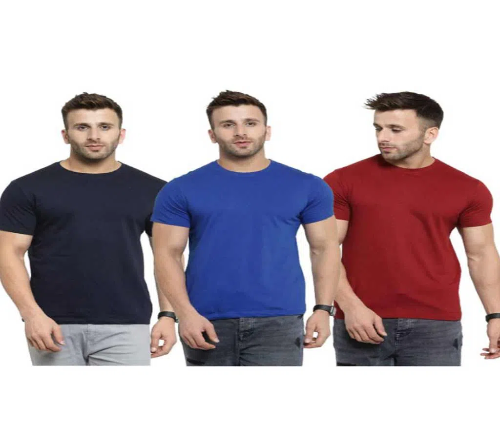 Mens Round Neck Solid Regular Fit T-Shirt (Combo Pack of 3)