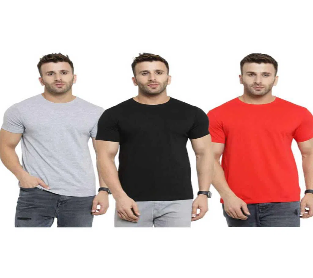 Mens Round Neck Solid Regular Fit T-Shirt (Combo Color Pack of 3)
