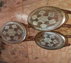Kashmiri wooden full brass & carving  chowki set