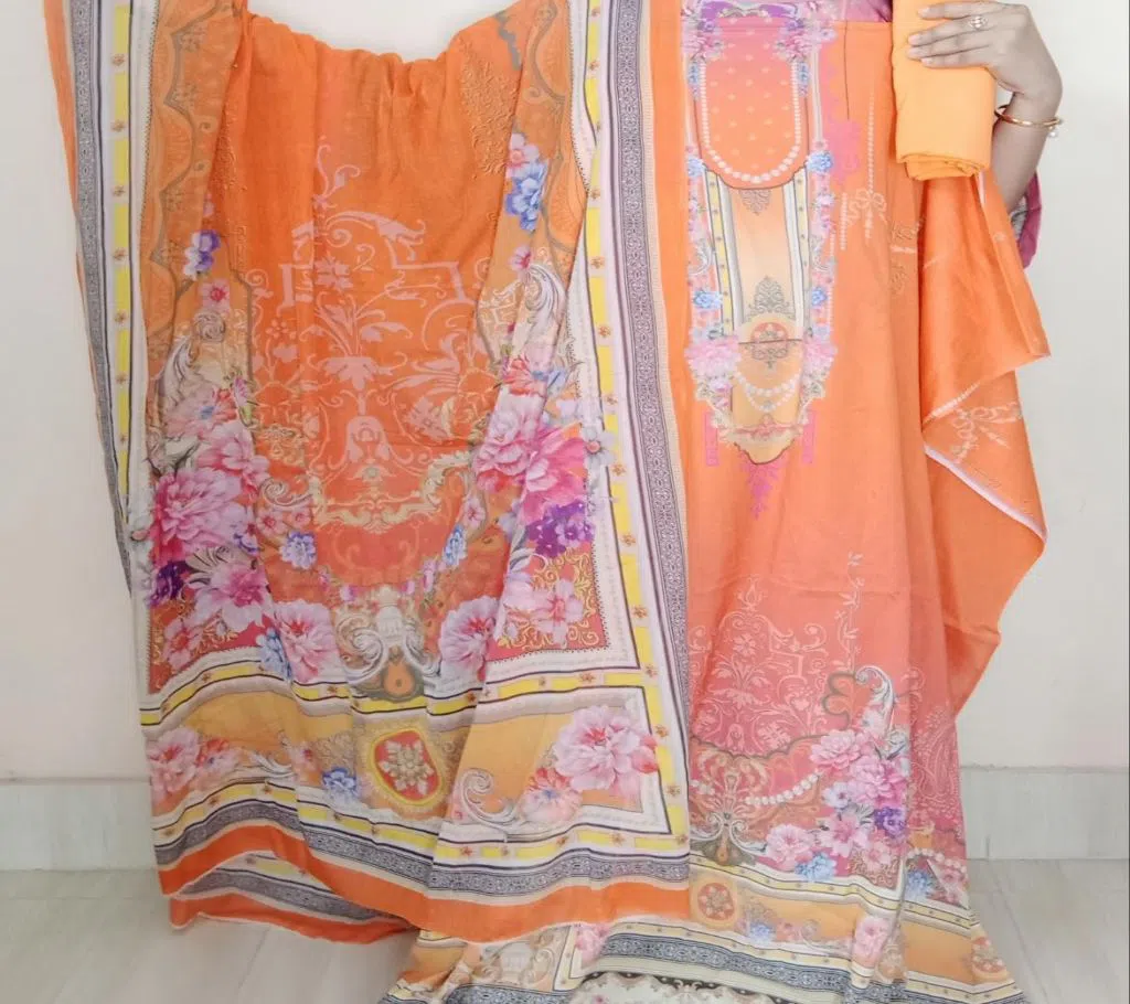 Malhar coton ornar dress unstitched slawar kameez orange 