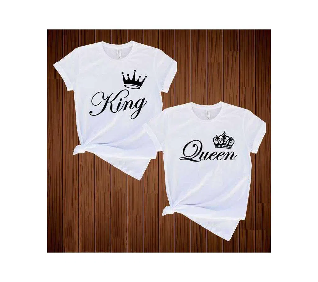 King and Queen Half Sleeve White T Shirtr For Couople For Valentine  