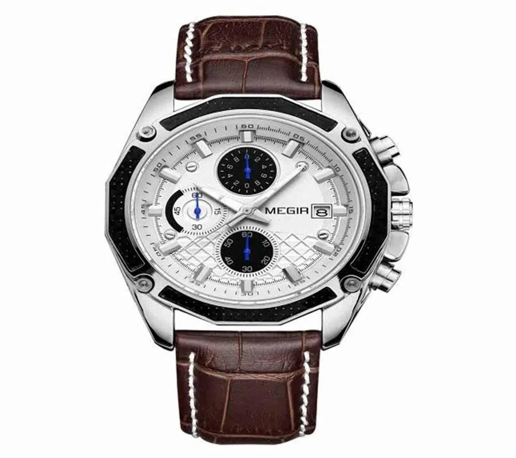 MEGIR Fashionable Genuine Leather Chronograph Watch (White)