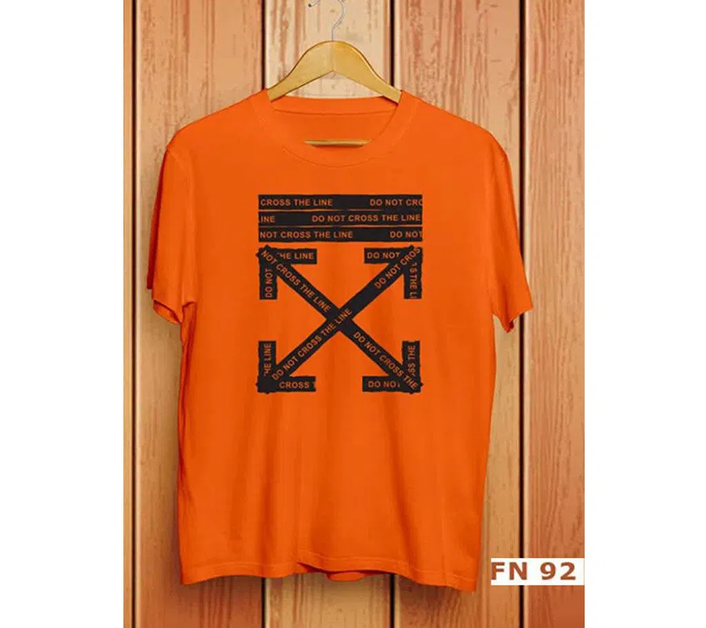 Cross Line Orange Mens Half Sleeve T-Shirt
