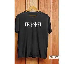 Travel Black Mens Half Sleeve T-Shirt