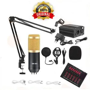 BM800 Professional Condenser Studio Record Microphone With Sound Card Live Microphone Package With Phantom Phone & Computer