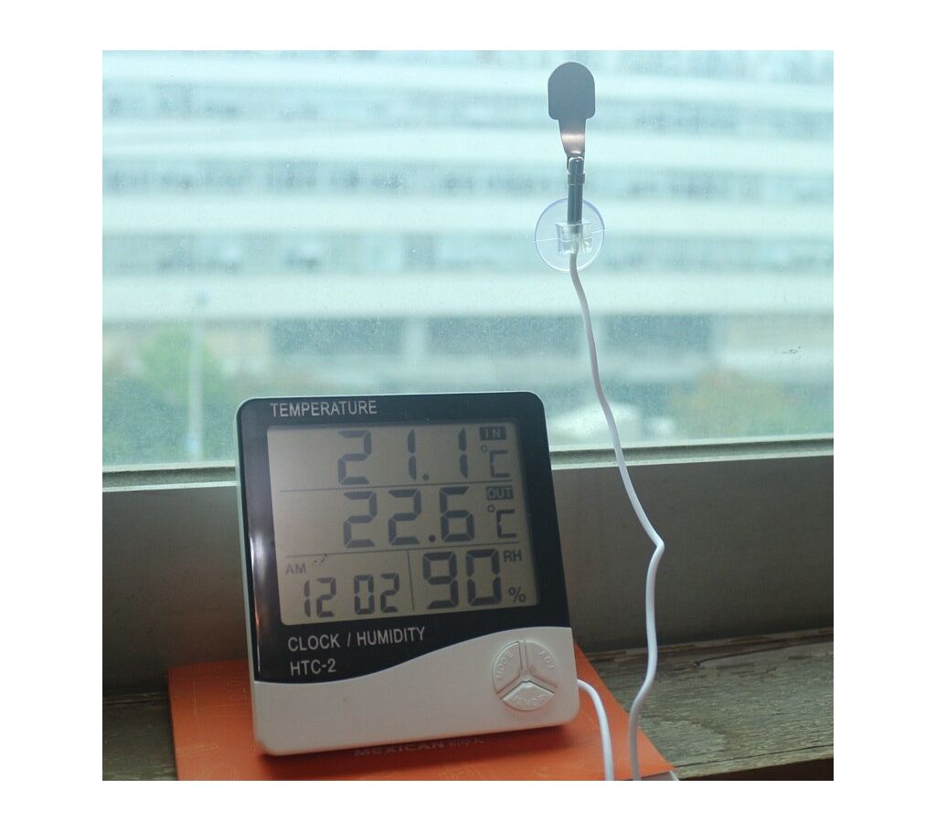 HTC-2, Digital LCD টেম্পারেচার অ্যান্ড হিউমিডিটি মিটার  Alarm Clock for Indoor Outdoor Weather Station Thermometer বাংলাদেশ - 1182093