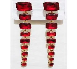 Red Crystal Stones Long Drop Earrings for Women and Girls