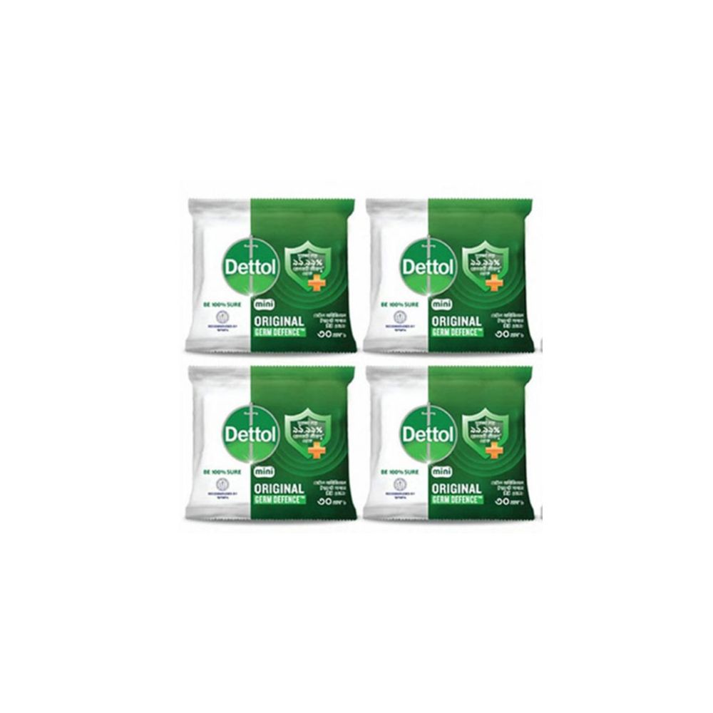 4 Pcs Original Dettol Mini Soap 30gm Bathing Bar, Soap with protection from 100 illness-causing germs