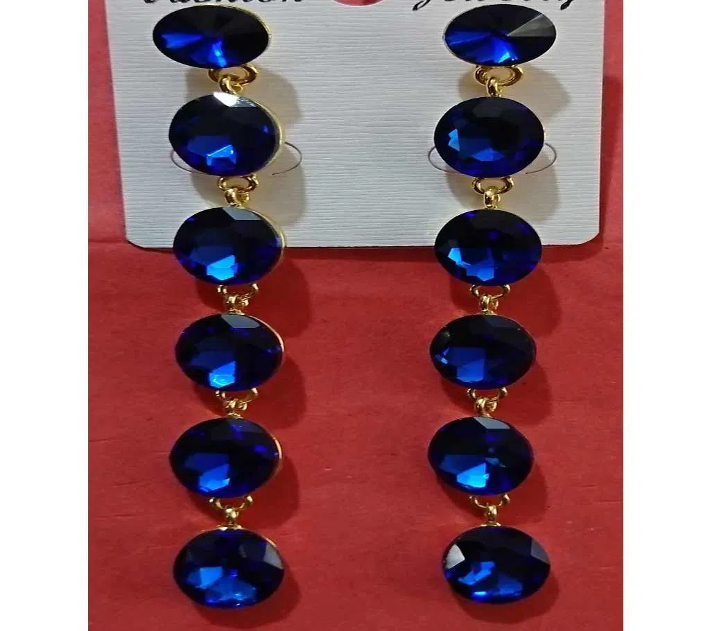 Royal Blue Crystal Stones Drop Earrings for Women and Girls