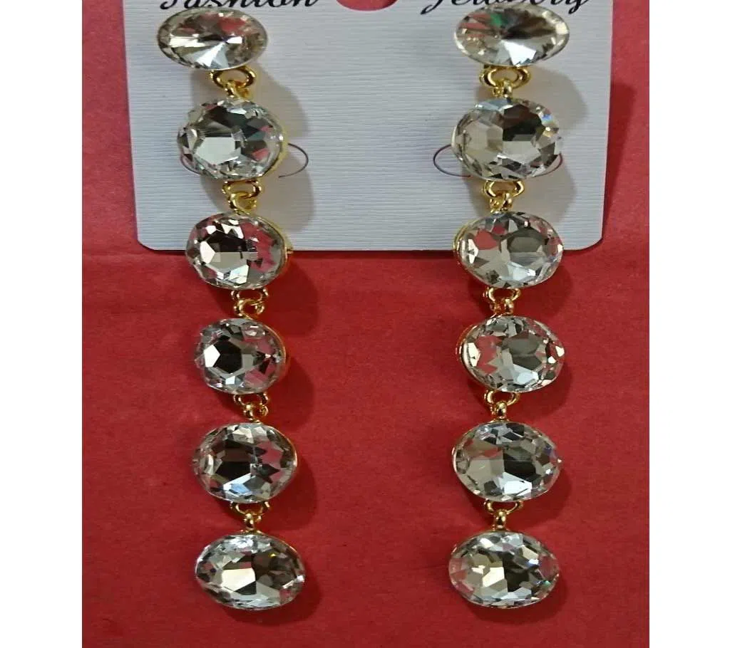 White Crystal Stones Drop Earrings for Women and Girls