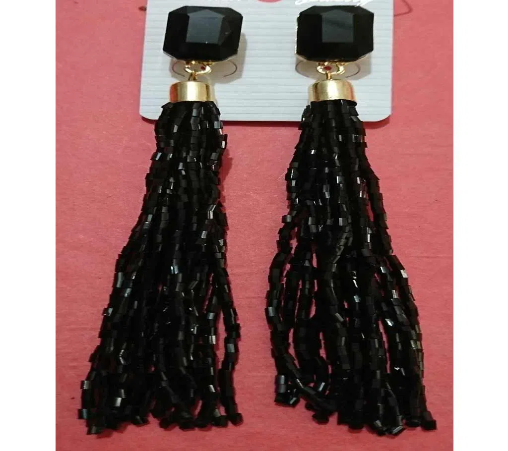 Black Crystal Stones and Beads Earrings for Women and Girls