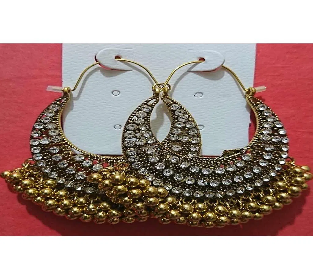 Golden Metal Ball with Crystal Stones Earrings for Women and Girls