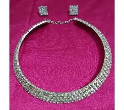 Silver Crystal Stones Choker with Tops for Women and Girls
