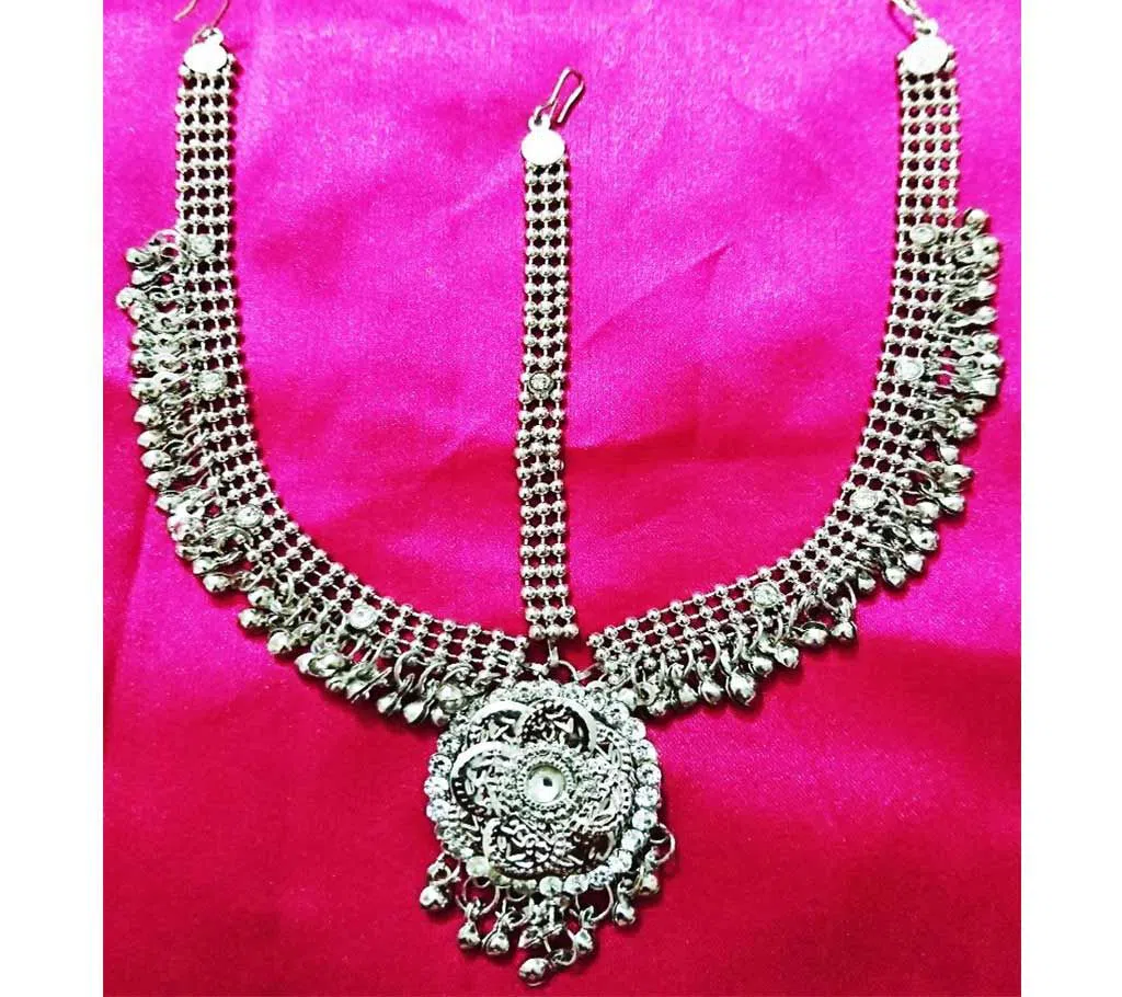 Antique Silver Metal Taira with Crystal Stones for Women and Girls