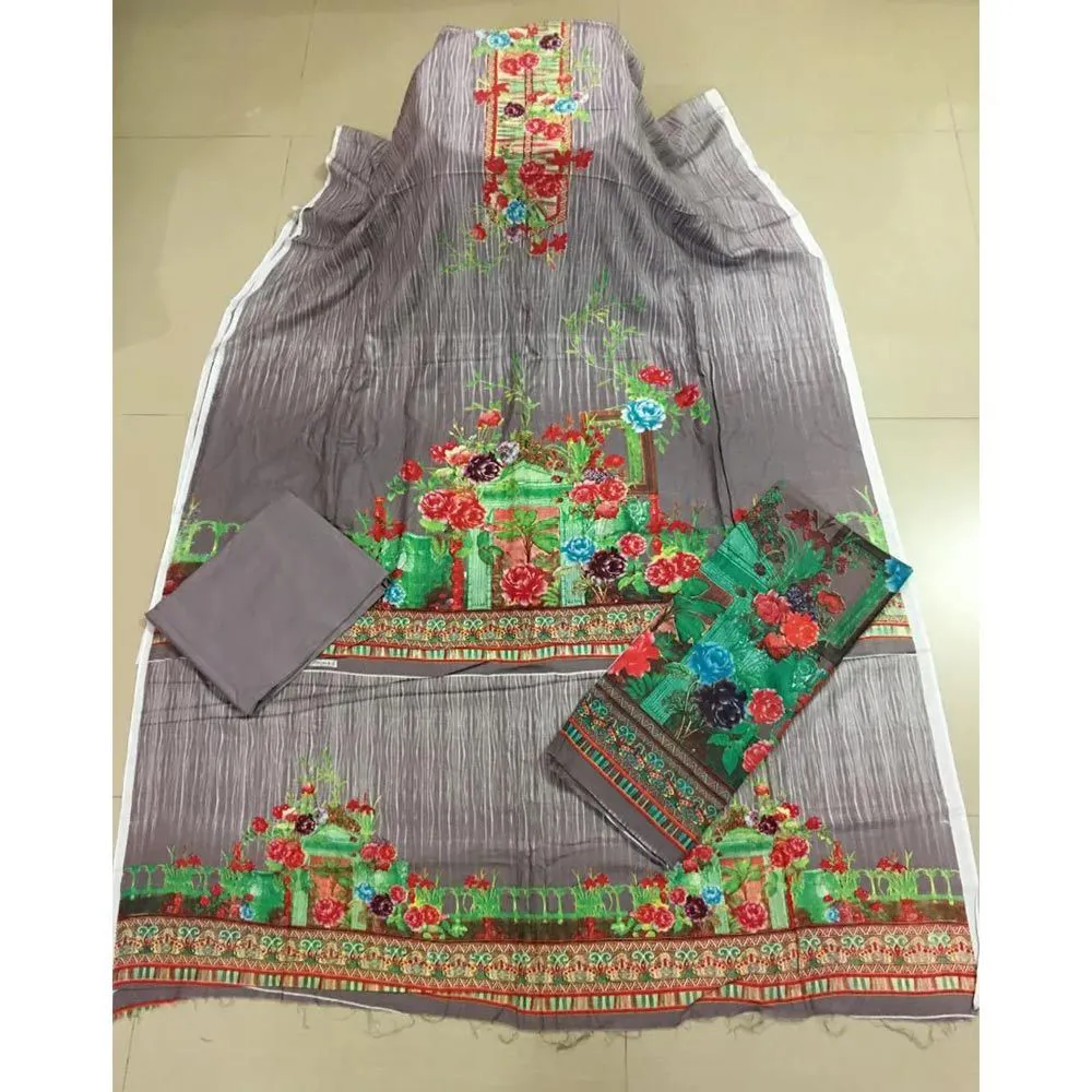 Unstitched Printed Lawn Three Piece For Women (With Extra Sleeves)