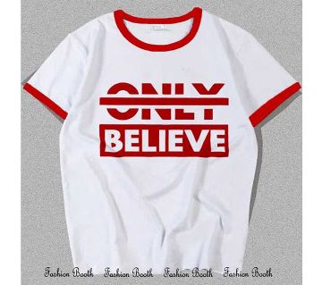 Only Believe White Short Sleeve Casual T-Shirt for men 