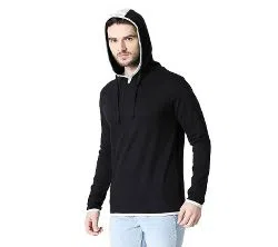 Mens Plain Back Panel Full Sleeve Hoodie T-shirt(Black-Neon White)