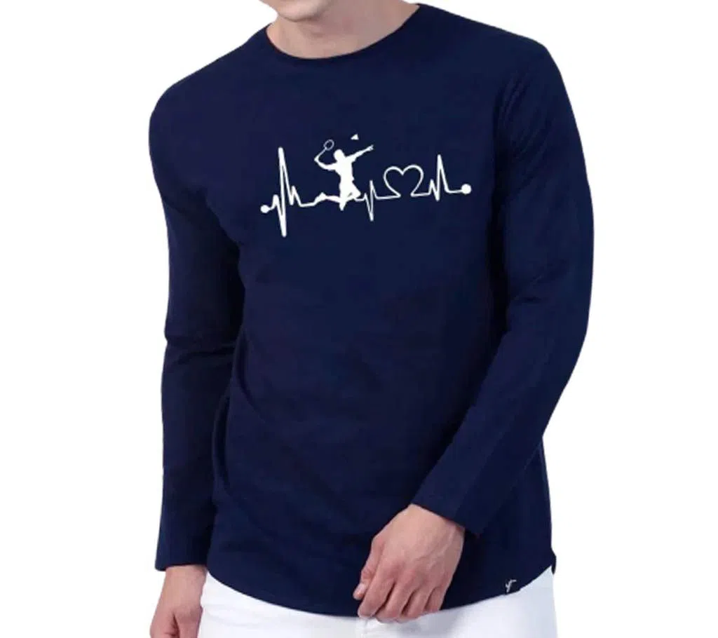 Navy Blue Badminton lover cotton Full Sleeve T-shirt for man